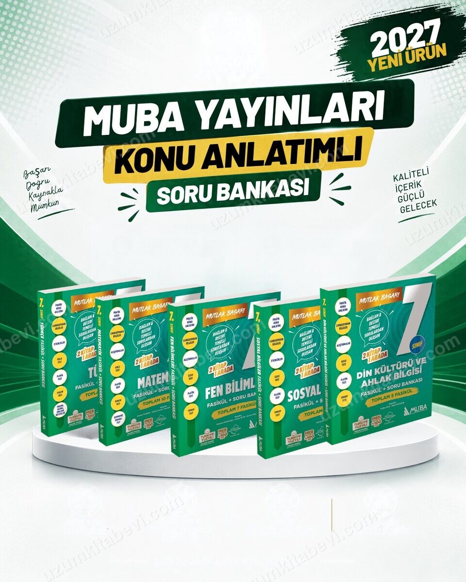 Muba Yayınları 7.Sınıf 2027 Mat-Fen-Türk-Sos-Din %100 Yeni Müfredat Konu Anlatımlı Etkinlikli Bağlam Temelli Soru Fasikül Seti - Muba Yayınları kitap kapağı