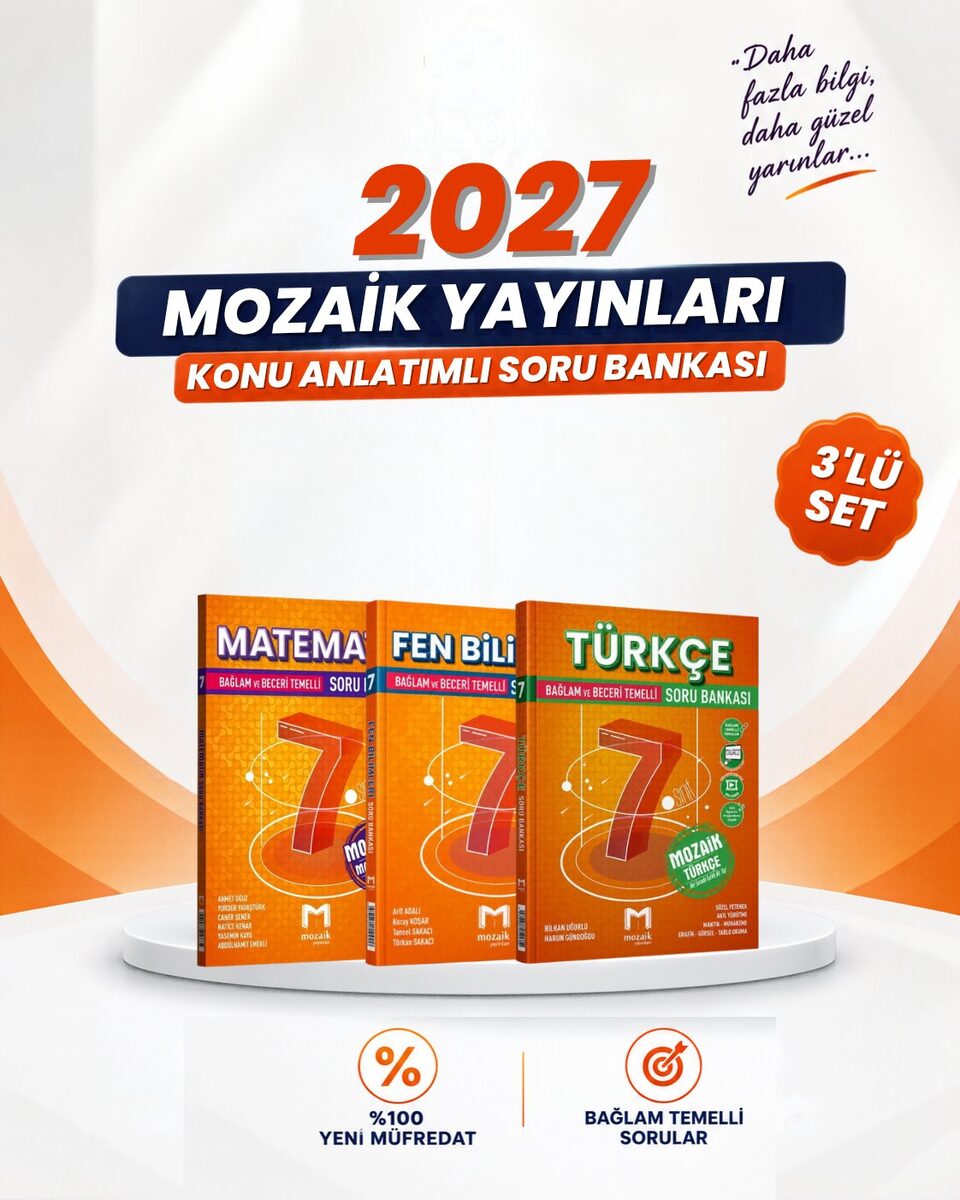 Mozaik 7. Sınıf Matematik-Türkçe-Fen Seti (3 Kitap) 2027
