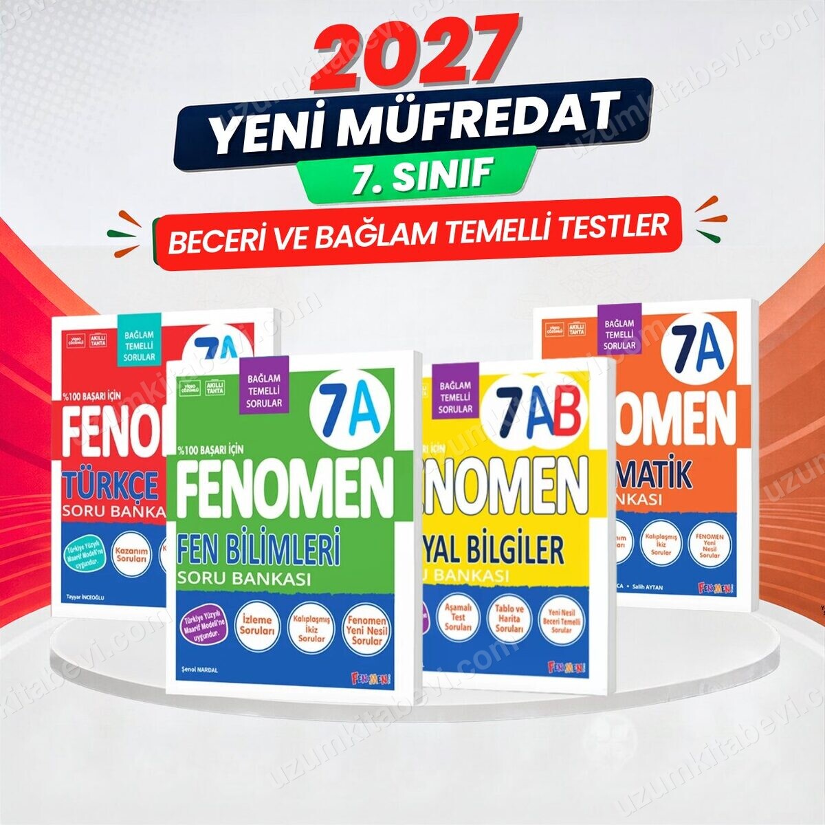 2027 7.Sınıf 7A MATEMATİK- 7A TÜRKÇE-7A FEN-7AB SOSYAL -Yeni Müfredat Soru Bankası Seti(4 KİTAP) - FENOMEN OKUL YAYINLARI kitap kapağı