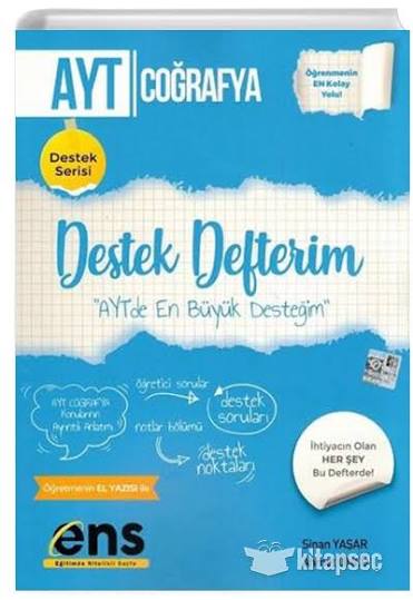 Ens YKS AYT Destek Defterim Coğrafya - 2024-25 - ENS Yayınları kitap kapağı