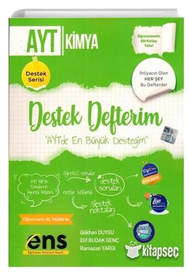 Ens YKS AYT Destek Defterim Kimya - 2024-25 - ENS Yayınları kitap kapağı