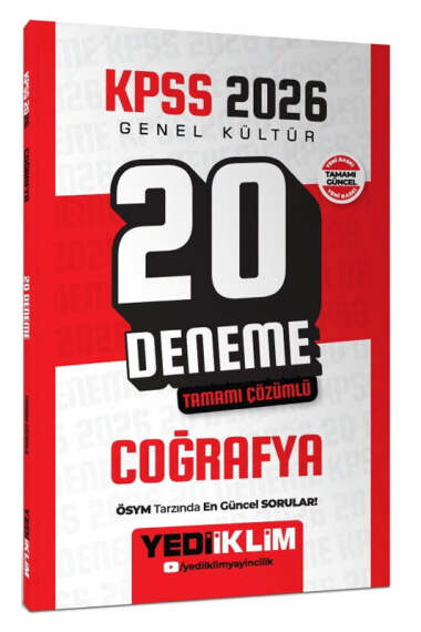 Yediiklim Yayınları 2026 KPSS Genel Kültür Coğrafya Tamamı Çözümlü 20 Deneme - Yediiklim Yayınları kitap kapağı