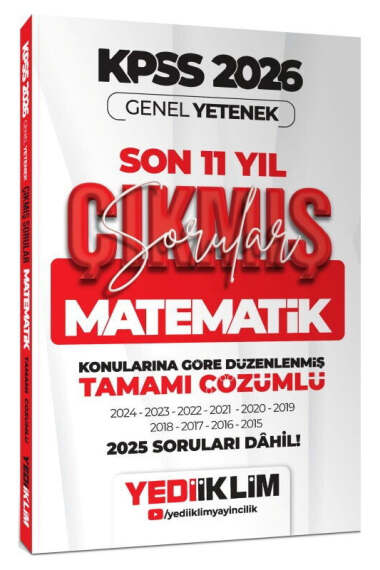 Yediiklim Yayınları 2026 KPSS Genel Yetenek Matematik Konularına Göre Tamamı Çözümlü Son 11 Yıl Çıkmış Sorular - Yediiklim Yayınları kitap kapağı