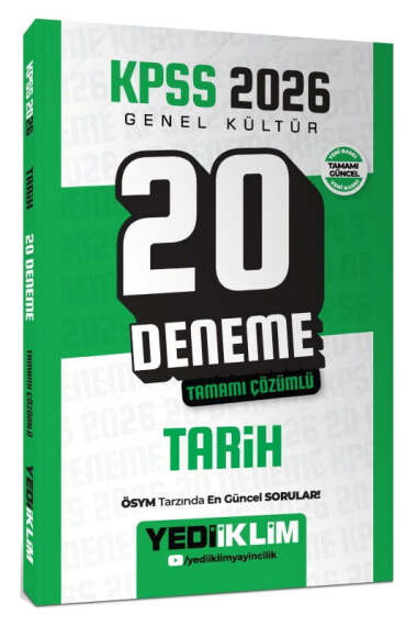 Yediiklim Yayınları 2026 KPSS Genel Kültür Tarih Tamamı Çözümlü 20 Deneme - Yediiklim Yayınları kitap kapağı