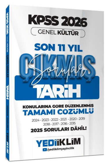 Yediiklim Yayınları 2026 KPSS Genel Kültür Tarih Konularına Göre Tamamı Çözümlü Son 11 Yıl Çıkmış Sorular - Yediiklim Yayınları kitap kapağı