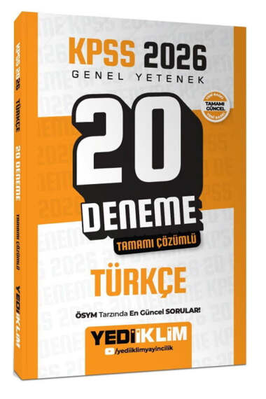 Yediiklim Yayınları 2026 KPSS Genel Yetenek Türkçe Tamamı Çözümlü 20 Deneme - Yediiklim Yayınları kitap kapağı