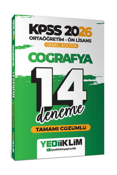 Yediiklim Yayınları 2026 KPSS Ortaöğretim Ön Lisans Genel Kültür Coğrafya Tamamı Çözümlü 14 Deneme - Yediiklim Yayınları kitap kapağı