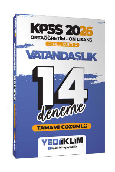 Yediiklim Yayınları 2026 KPSS Ortaöğretim Ön Lisans Genel Kültür Vatandaşlık Tamamı Çözümlü 14 Deneme - Yediiklim Yayınları kitap kapağı