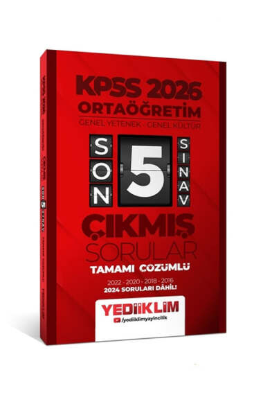 Yediiklim Yayınları KPSS 2026 Ortaöğretim GK-GY Son 5 Sınav Çıkmış Sorular - Yediiklim Yayınları kitap kapağı