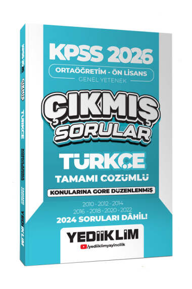 Yediiklim Yayınları KPSS 2026 Ortaöğretim-Önlisans Türkçe Konularına Göre Çıkmış Sorular - Yediiklim Yayınları kitap kapağı