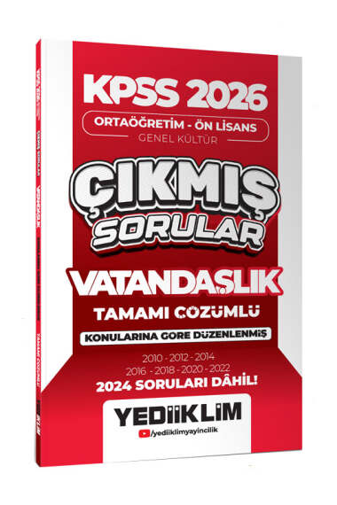 Yediiklim Yayınları KPSS 2026 Ortaöğretim-Önlisans Vatandaşlık Konularına Göre Çıkmış Sorular - Yediiklim Yayınları kitap kapağı