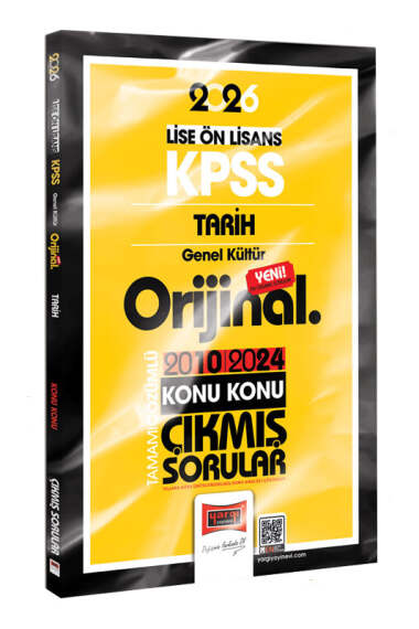 Yargı Yayınları 2026 KPSS Lise-Önlisans Tarih Orijinal 2010-2024 Konu Konu Çıkmış Sorular - Yargı KPSS kitap kapağı