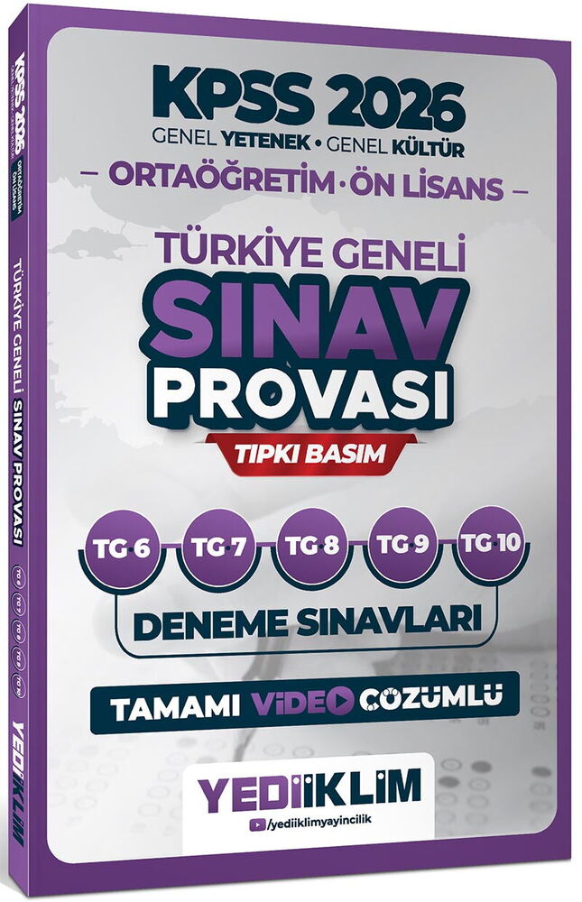 Yediiklim 2026 KPSS Ortaöğretim Ön Lisans GY-GK Türkiye Geneli Sınav Provası Tıpkı Basım 6-7-8-9-10 Deneme Sınavları Tamamı Video Çözümlü - Yediiklim Yayınları kitap kapağı