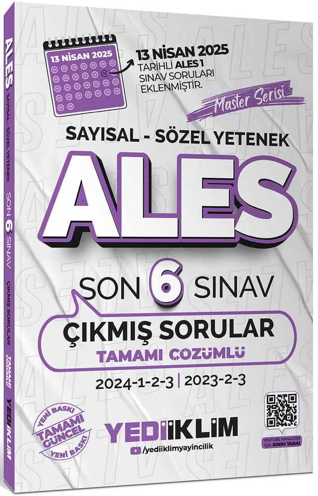 Yediiklim ALES Master Serisi Sayısal Sözel Yetenek Tamamı Çözümlü Son 6 Sınav Çıkmış Sorular - Yediiklim Yayınları kitap kapağı