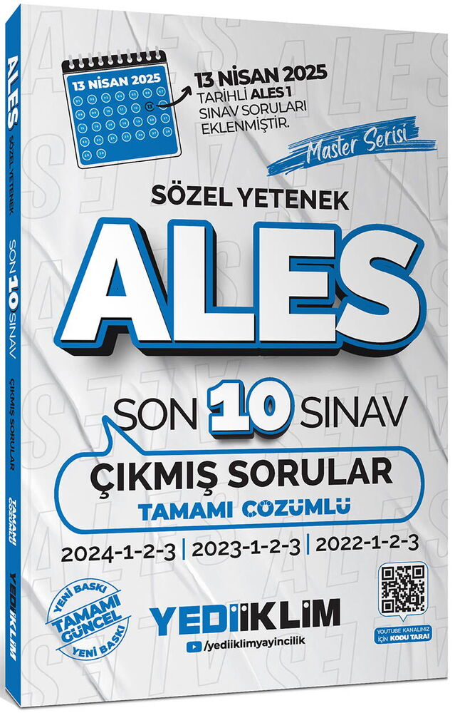 Yediiklim ALES Master Serisi Sözel Yetenek Tamamı Çözümlü Son 10 Sınav Çıkmış Sorular - Yediiklim Yayınları kitap kapağı