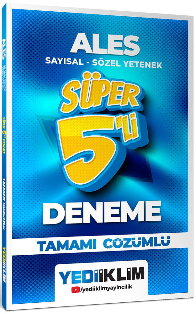 Yediiklim Yayınları 2026 ALES Sayısal Sözel Yetenek Tamamı Çözümlü Süper 5 li Deneme - Yediiklim Yayınları kitap kapağı