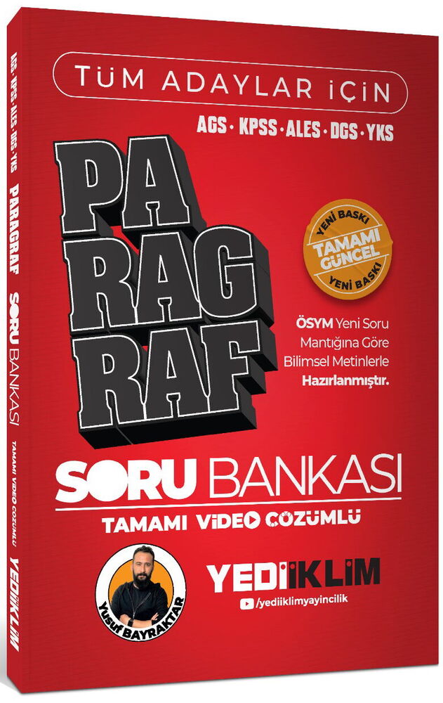 Yediiklim Yayınları AGS KPSS ALES DGS YKS Tüm Adaylar İçin Paragraf Tamamı Video Çözümlü Soru Bankası - Yediiklim Yayınları kitap kapağı