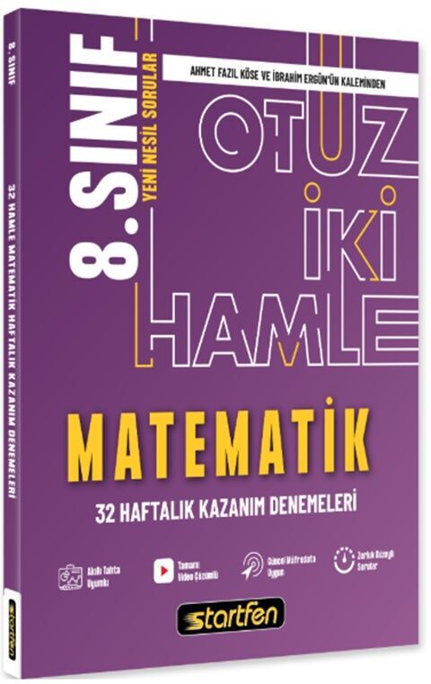 8. Sınıf Matematik 32 Hamle Kazanım Denemeleri - Startfen Yayınları kitap kapağı