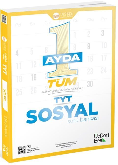 1 Ayda Tüm TYT Sosyal Soru Bankası - Güncel Baskı - Üç Dört Beş Yayınları kitap kapağı