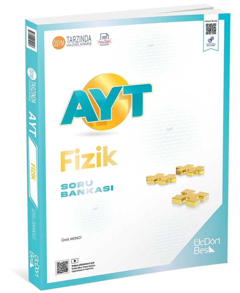AYT Fizik Soru Bankası - Güncel Baskı - Üç Dört Beş Yayınları kitap kapağı