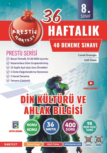 8. SINIF HAFTALIK DİN KÜLTÜRÜ VE AHLAK BİLGİSİ DENEMELERİ - Nartest Yayınevi kitap kapağı