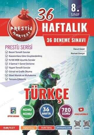 8. SINIF HAFTALIK TÜRKÇE DENEMELERİ - Nartest Yayınevi kitap kapağı