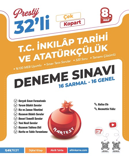 8. SINIF PRESTİJ DS T.C. İNKILAP TARİHİ VE ATATÜRKÇÜLÜK 32 DENEME SINAVI - Nartest Yayınevi kitap kapağı