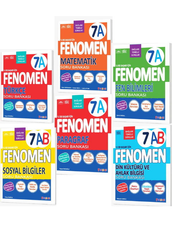 2027 7.Sınıf Tüm Dersler A (Kolay-Orta) 6 Kitap Bağlam Temelli %100 Marif Yeni Müfredat Soru Bankası Seti - FENOMEN OKUL YAYINLARI kitap kapağı