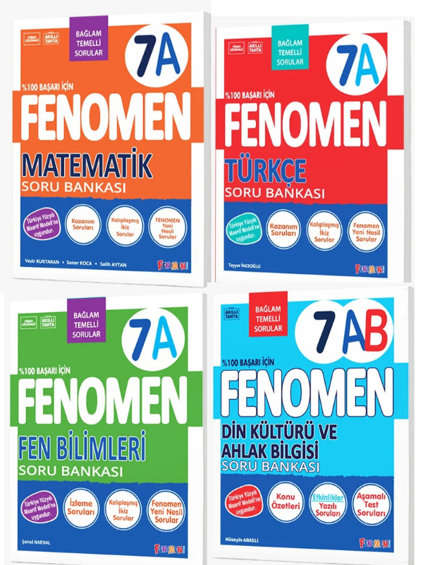 2027 7.Sınıf MATEMATİK A-TÜRKÇE A-FEN A-DİN KÜLTÜRÜ AB-%100 Marif Yeni Müfredat Soru Bankası Seti - FENOMEN OKUL YAYINLARI kitap kapağı
