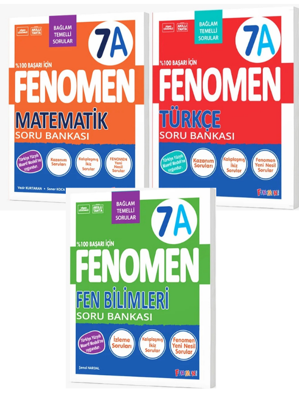 2027 7.Sınıf MATEMATİK A-TÜRKÇE A-FEN BİLİMLERİ A-%100 Marif Yeni Müfredat Soru Bankası Seti(Kolay-Orta) - FENOMEN OKUL YAYINLARI kitap kapağı
