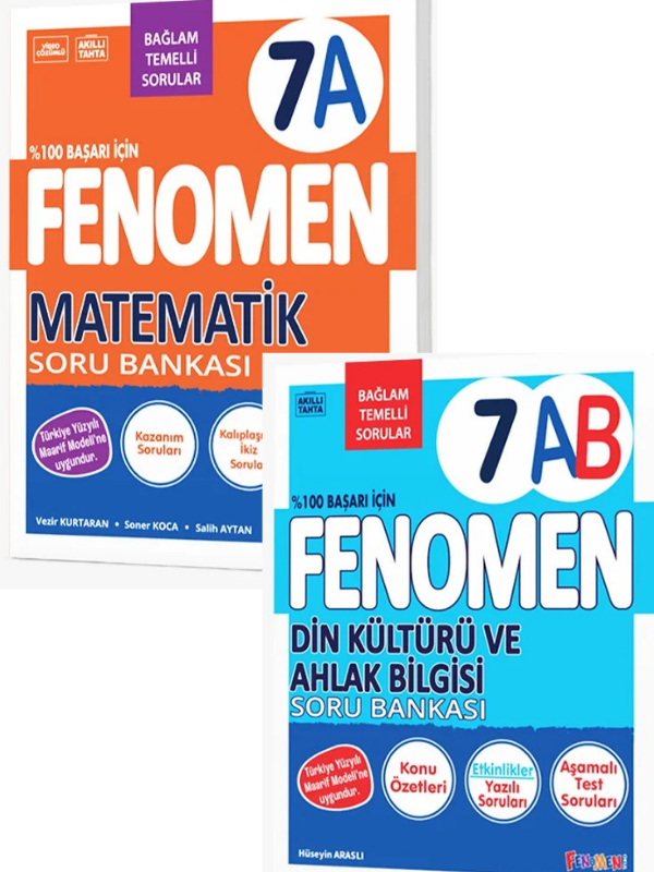 2027 7.Sınıf MATEMATİK A-DİN KÜLTÜRÜ AB Kolay Orta Seviye %100 Marif Yeni Müfredat Soru Bankası Seti - FENOMEN OKUL YAYINLARI kitap kapağı