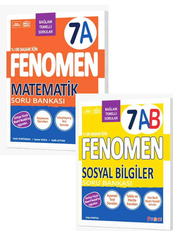 2027 7.Sınıf MATEMATİK A-SOSYAL BİLGİLER AB Kolay Orta Seviye %100 Marif Yeni Müfredat Soru Bankası Seti - FENOMEN OKUL YAYINLARI kitap kapağı