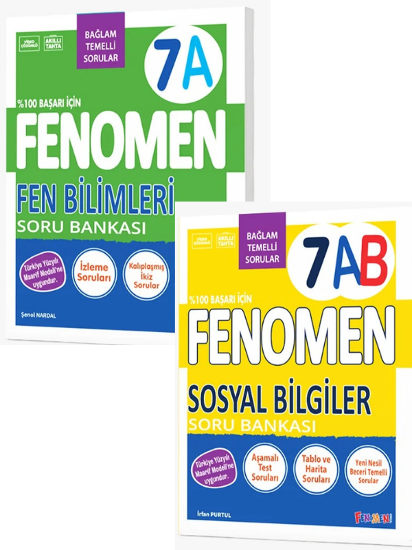 2027 7.Sınıf FEN BİLİMLERİ A-SOSYAL BİLGİLER AB Kolay Orta Seviye %100 Marif Yeni Müfredat Soru Bankası Seti - FENOMEN OKUL YAYINLARI kitap kapağı
