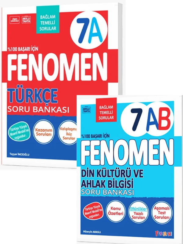 2027 7.Sınıf TÜRKÇE A-DİN KÜLTÜRÜ AB Kolay Orta Seviye %100 Marif Yeni Müfredat Soru Bankası Seti - FENOMEN OKUL YAYINLARI kitap kapağı