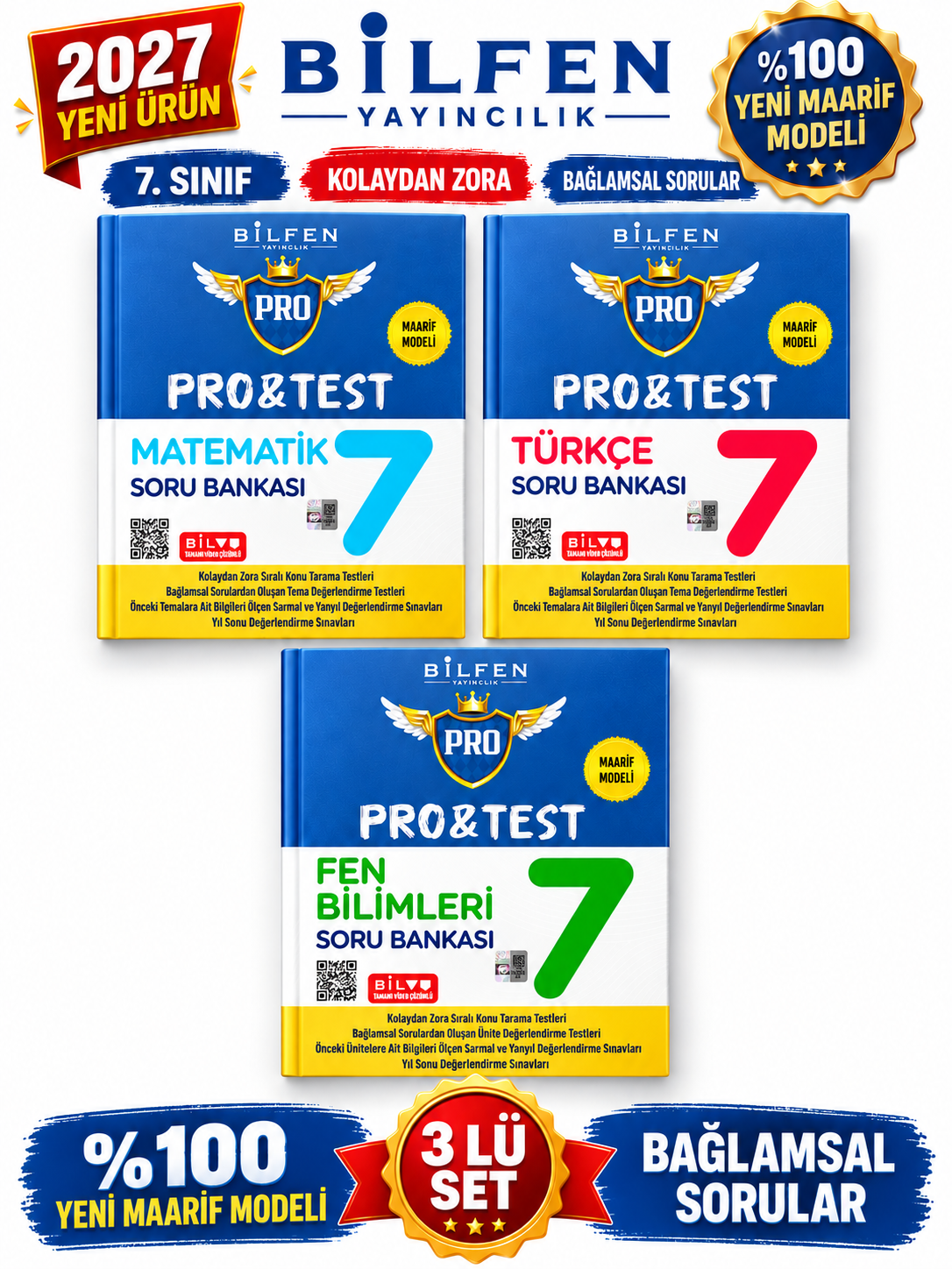 Bilfen Yayıncılık Bilfen 7.Sınıf Protest 2027 Matematik -Fen-Türkçe %100 MAARİF Model Bağlamsal Soru Bankası Seti - Bilfen Yayıncılık kitap kapağı
