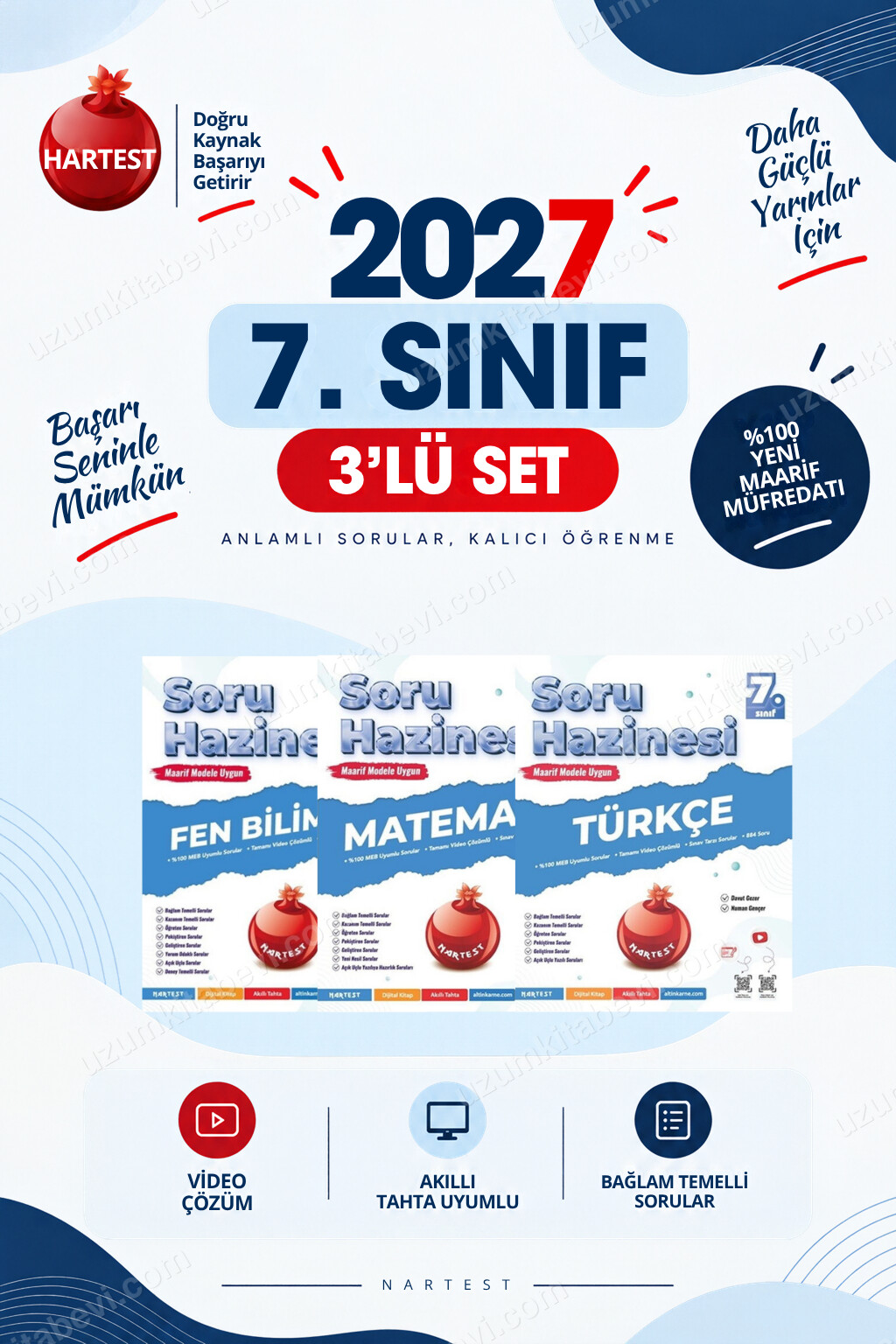 Nartest Yayınevi Soru Hazinesi 2027 7.Sınıf Matematik-Türkçe-Fen %100 Maarif Model Bağlam Temelli Soru Hazinesi Seti - Nartest Yayınevi kitap kapağı
