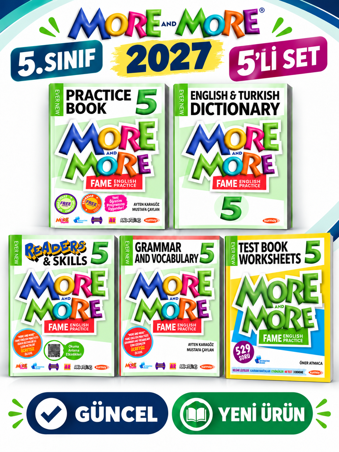 Kurmay ELT Güncel 5.Sınıf 5 MORE&MORE PRACTICE BOOK SETİ + TEST BOOK WORKSHEETS (5li Set)(YENİ ÜRÜN) - Kurmay ELT kitap kapağı