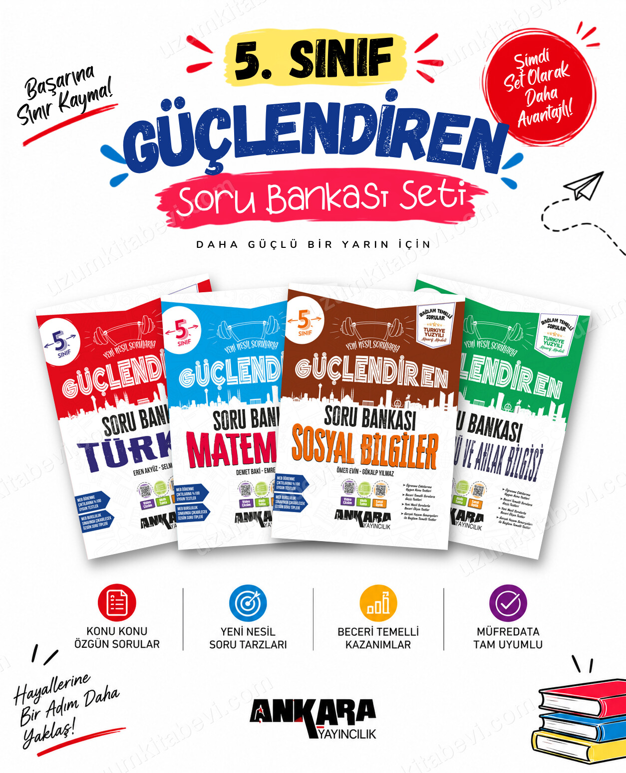 Ankara Yayıncılık 5. Sınıf Türkçe-Matematik-Sosyal Bilgiler-Din Kültürü Güçlendiren Soru Bankası Seti (4 Kitap) - Ankara Yayıncılık kitap kapağı