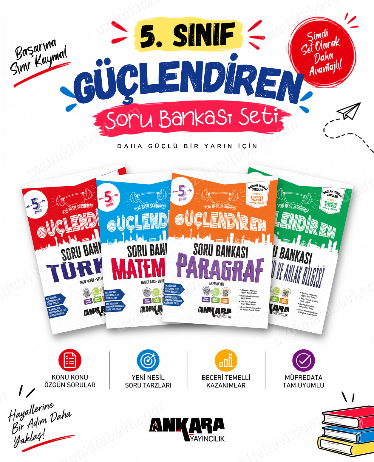 Ankara Yayıncılık 5. Sınıf Türkçe-Matematik-Paragraf-Din Kültürü Güçlendiren Soru Bankası Seti (4 Kitap) - Ankara Yayıncılık kitap kapağı