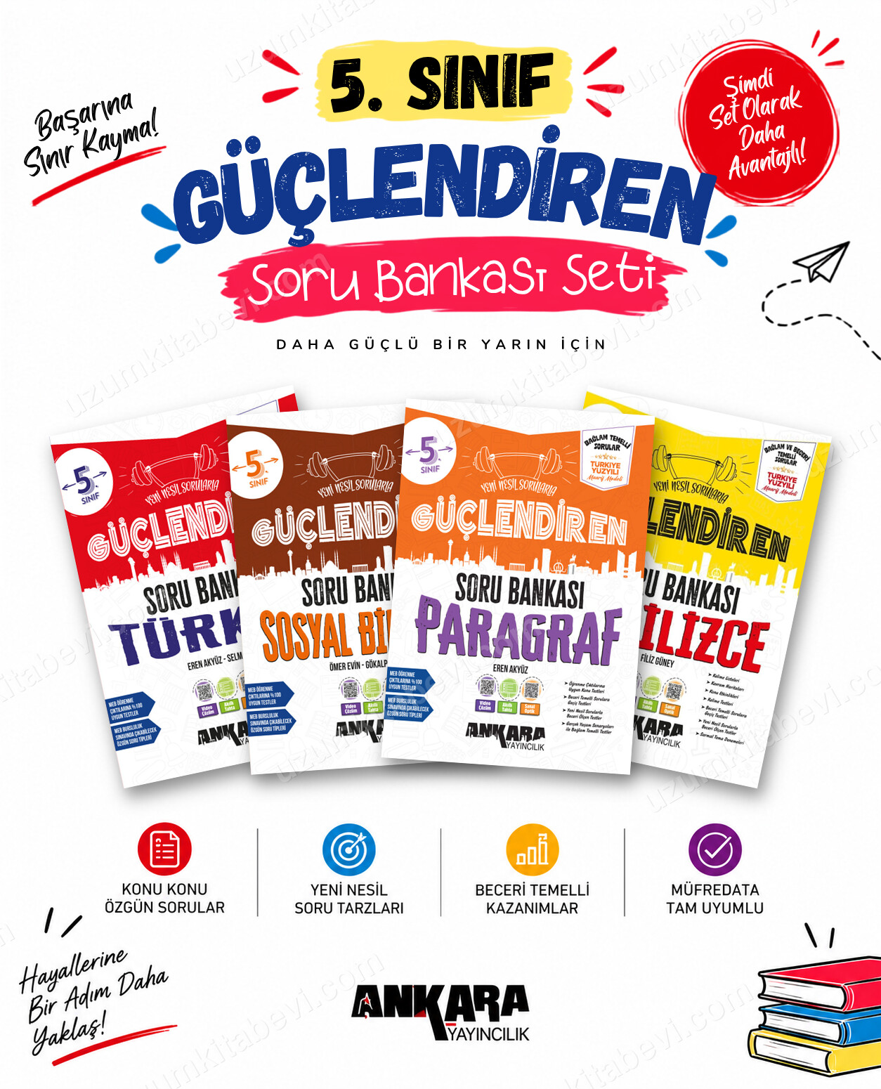 Ankara Yayıncılık 5. Sınıf Türkçe-Sosyal Bilgiler-Paragraf-İngilizce Güçlendiren Soru Bankası Seti (4 Kitap) - Ankara Yayıncılık kitap kapağı