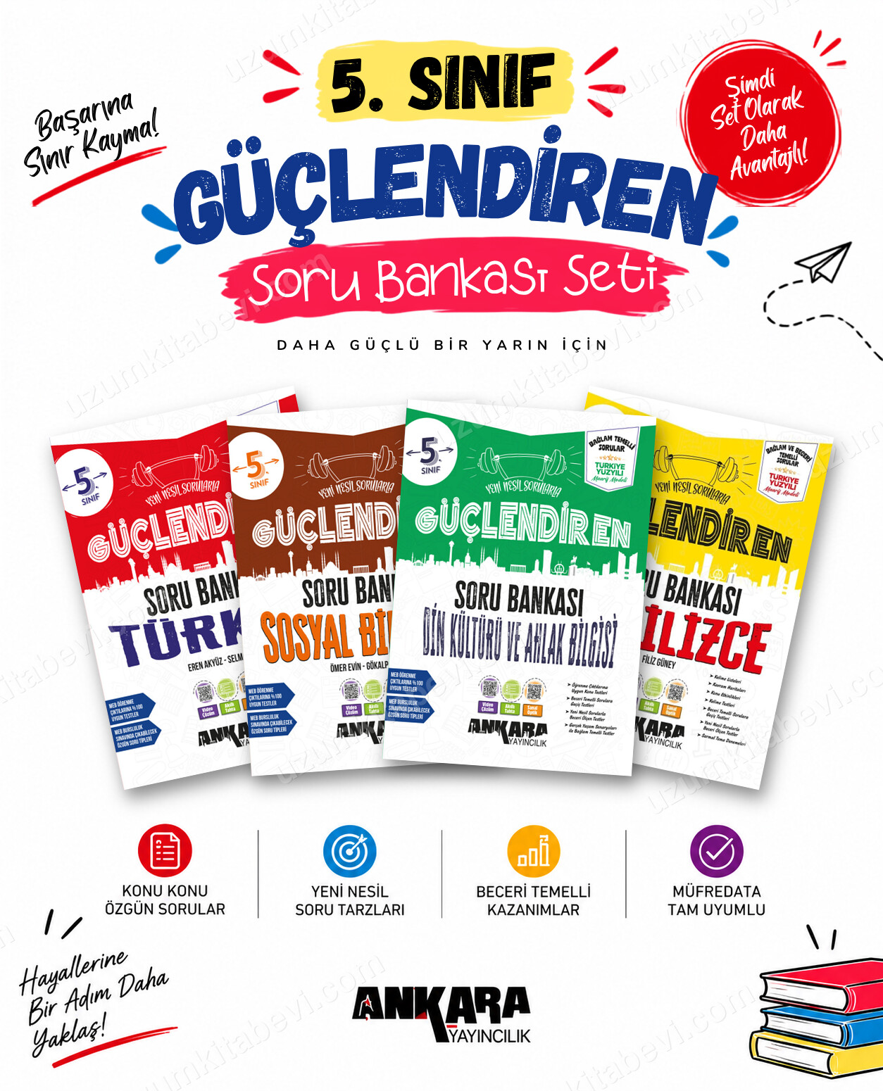 Ankara Yayıncılık 5. Sınıf Türkçe-Sosyal Bilgiler-Din Kültürü-İngilizce Güçlendiren Soru Bankası Seti (4 Kitap) - Ankara Yayıncılık kitap kapağı