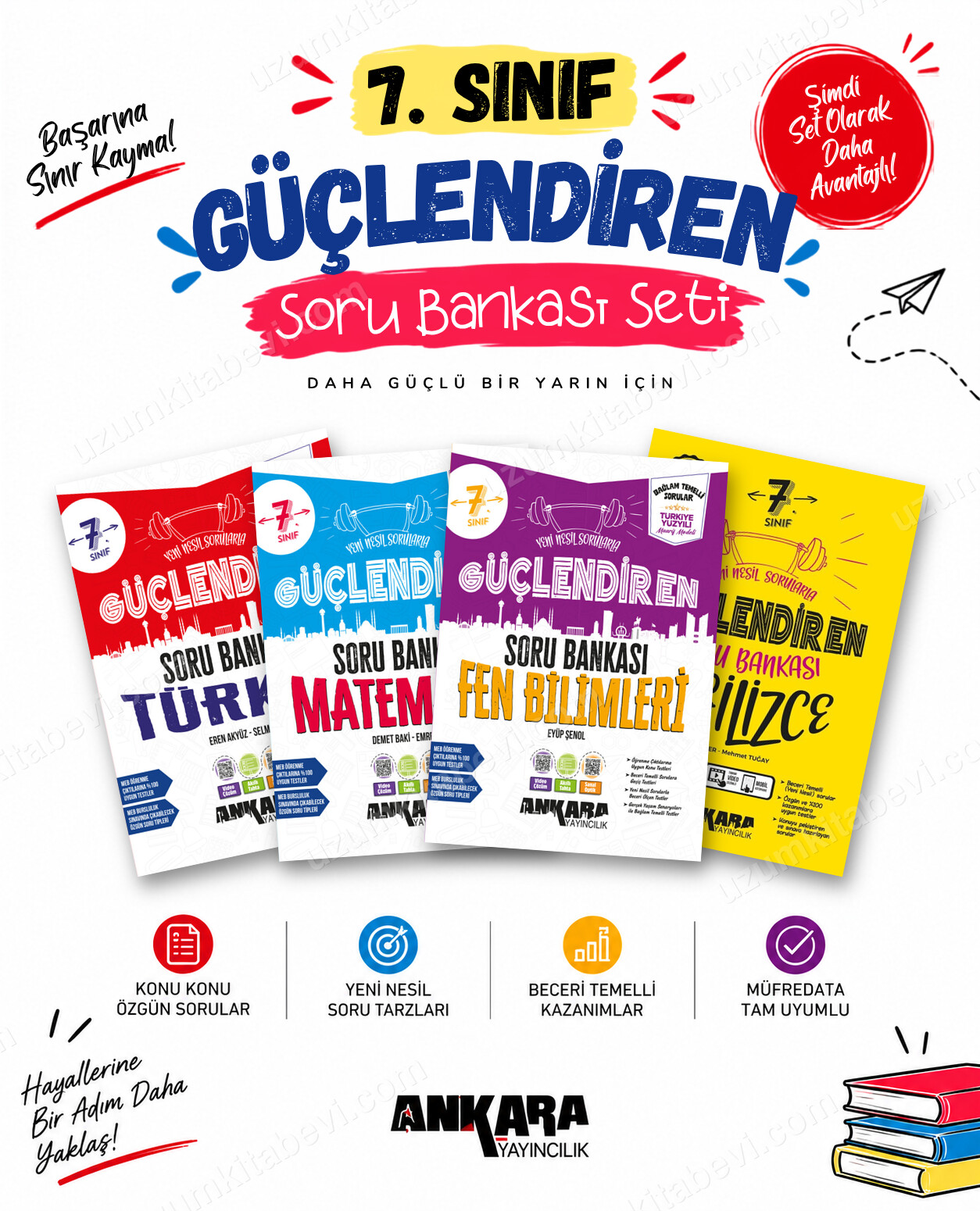 Ankara Yayıncılık 7. Sınıf Türkçe-Matematik-Fen Bilimleri-İngilizce Güçlendiren Soru Bankası Seti (4 Kitap) - Ankara Yayıncılık kitap kapağı