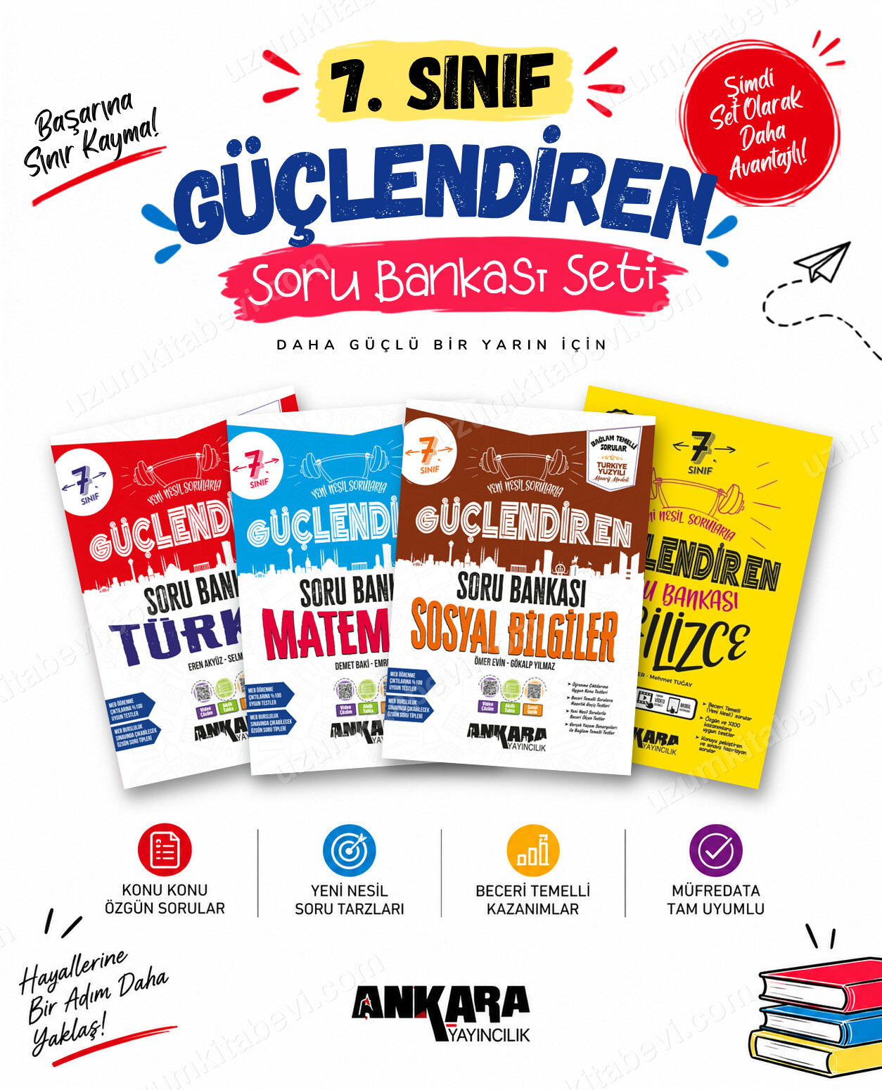Ankara Yayıncılık 7. Sınıf Türkçe-Matematik-Sosyal Bilgiler-İngilizce Güçlendiren Soru Bankası Seti (4 Kitap) - Ankara Yayıncılık kitap kapağı