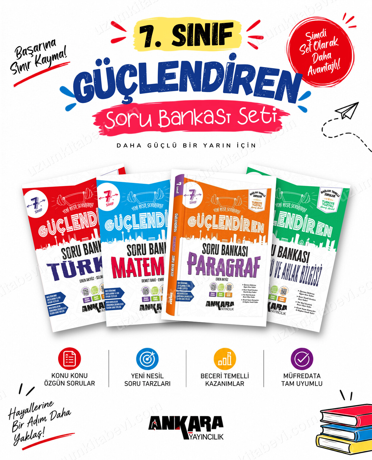 Ankara Yayıncılık 7. Sınıf Türkçe-Matematik-Paragraf-Din Kültürü Güçlendiren Soru Bankası Seti (4 Kitap) - Ankara Yayıncılık kitap kapağı