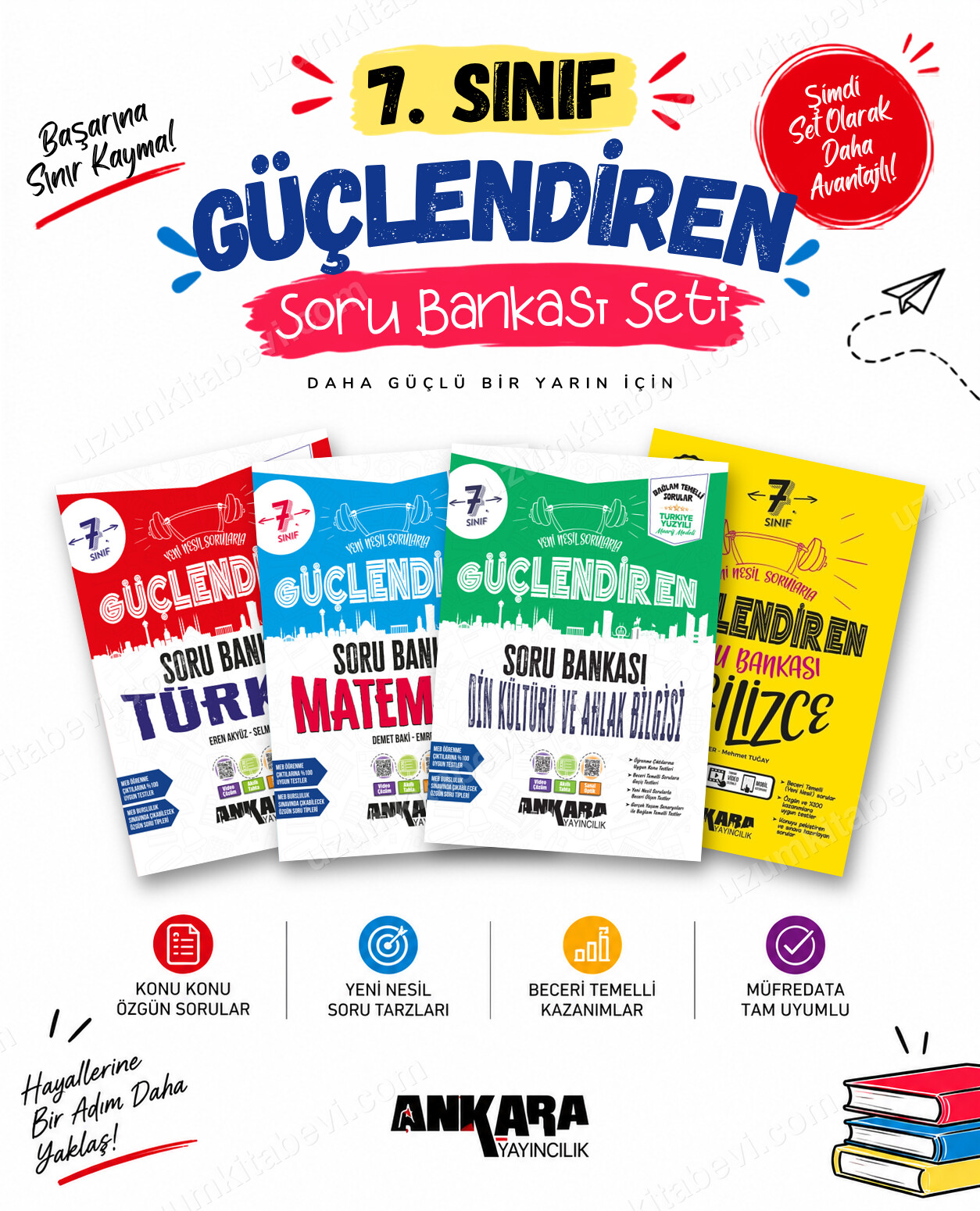 Ankara Yayıncılık 7. Sınıf Türkçe-Matematik-Din Kültürü-İngilizce Güçlendiren Soru Bankası Seti (4 Kitap) - Ankara Yayıncılık kitap kapağı