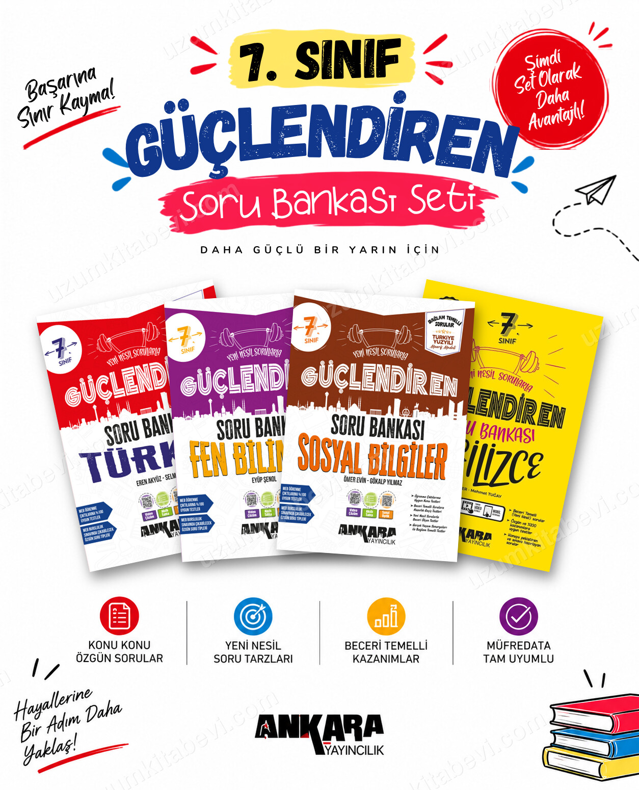 Ankara Yayıncılık 7. Sınıf Türkçe-Fen Bilimleri-Sosyal Bilgiler-İngilizce Güçlendiren Soru Bankası Seti (4 Kitap) - Ankara Yayıncılık kitap kapağı