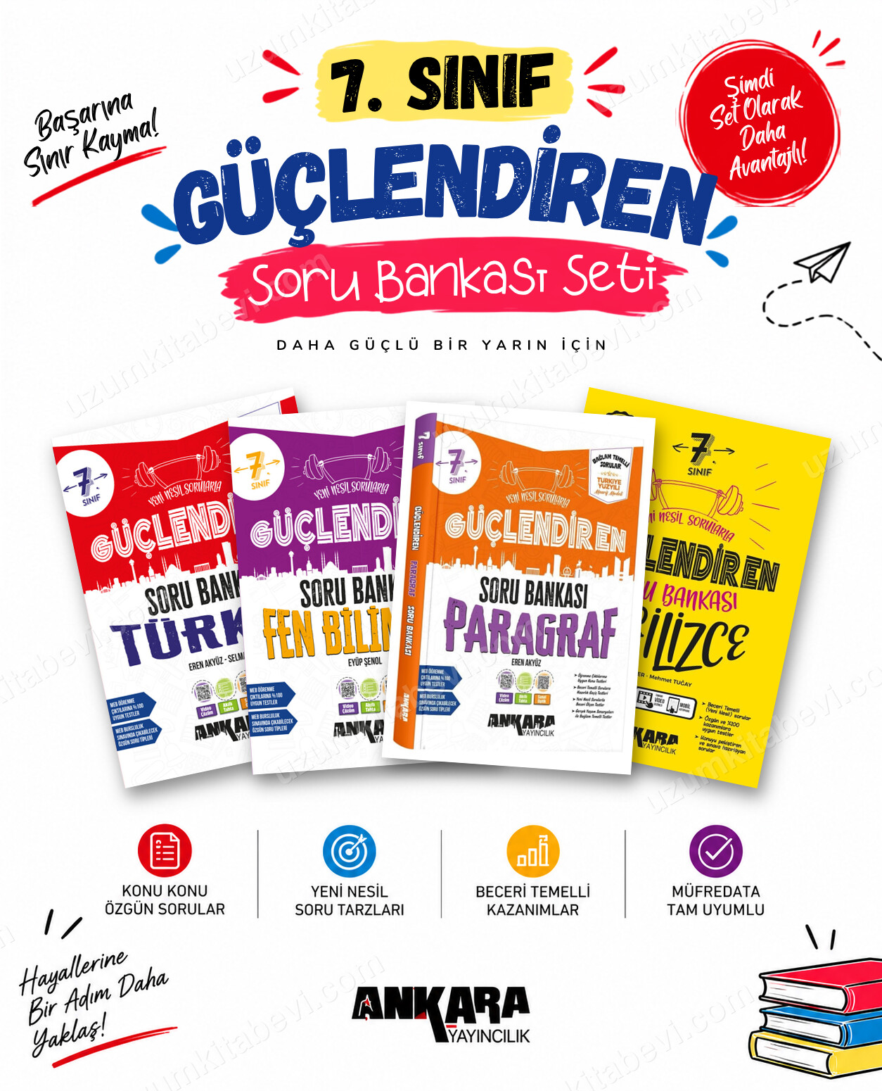 Ankara Yayıncılık 7. Sınıf Türkçe-Fen Bilimleri-Paragraf-İngilizce Güçlendiren Soru Bankası Seti (4 Kitap) - Ankara Yayıncılık kitap kapağı