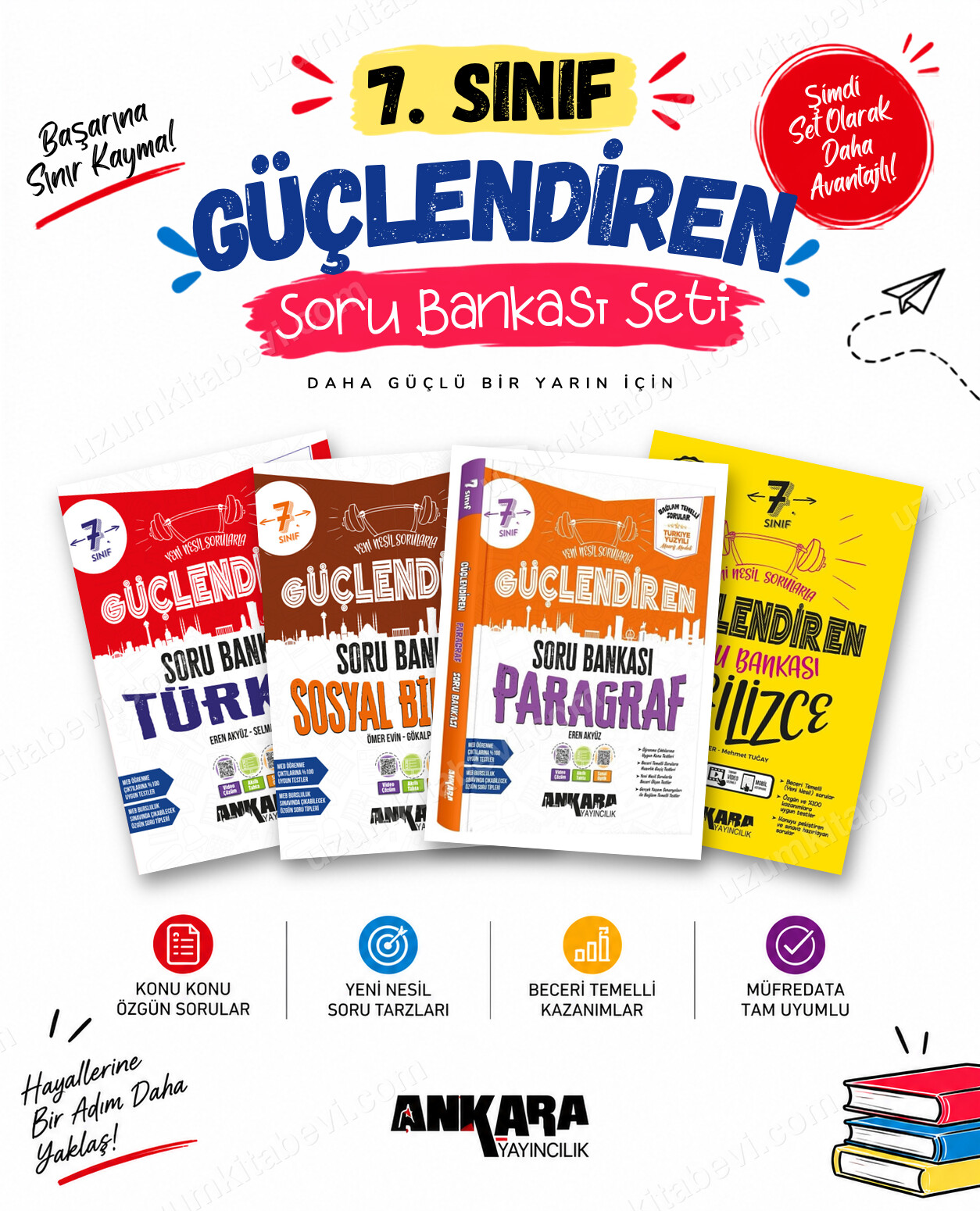 Ankara Yayıncılık 7. Sınıf Türkçe-Sosyal Bilgiler-Paragraf-İngilizce Güçlendiren Soru Bankası Seti (4 Kitap) - Ankara Yayıncılık kitap kapağı