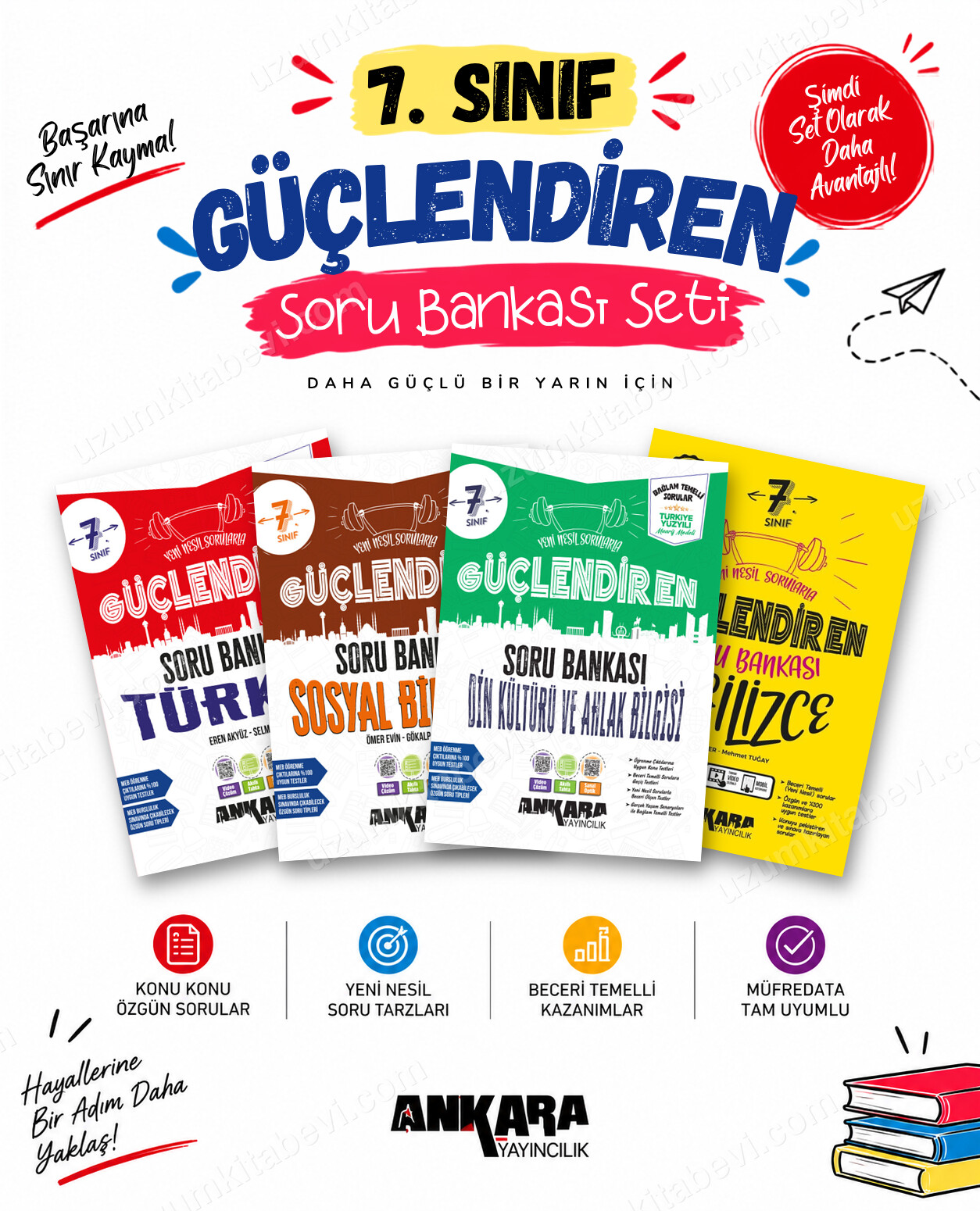 Ankara Yayıncılık 7. Sınıf Türkçe-Sosyal Bilgiler-Din Kültürü-İngilizce Güçlendiren Soru Bankası Seti (4 Kitap) - Ankara Yayıncılık kitap kapağı