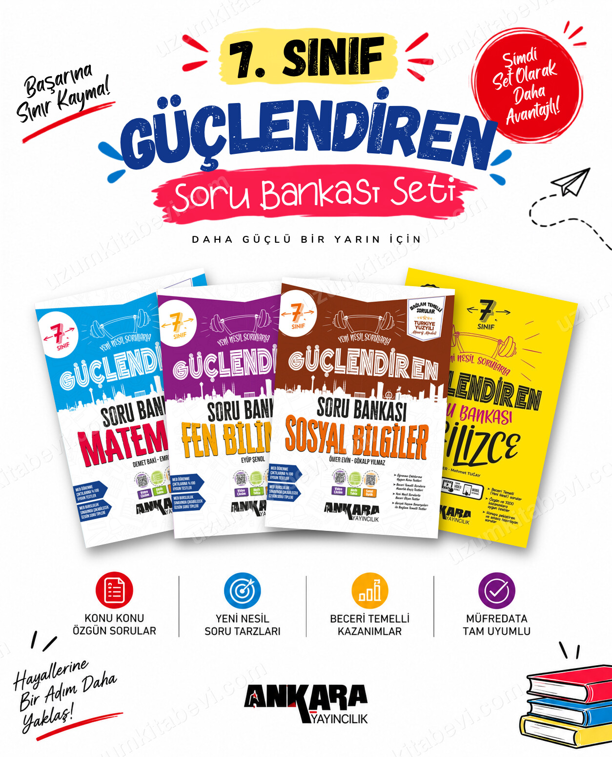 Ankara Yayıncılık 7. Sınıf Matematik-Fen Bilimleri-Sosyal Bilgiler-İngilizce Güçlendiren Soru Bankası Seti (4 Kitap) - Ankara Yayıncılık kitap kapağı
